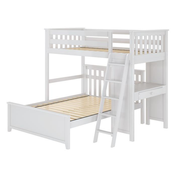 Jackpot Kids Canterbury 2 Twin All-in-One Ladder Loft Bed with Full Bed & Desk