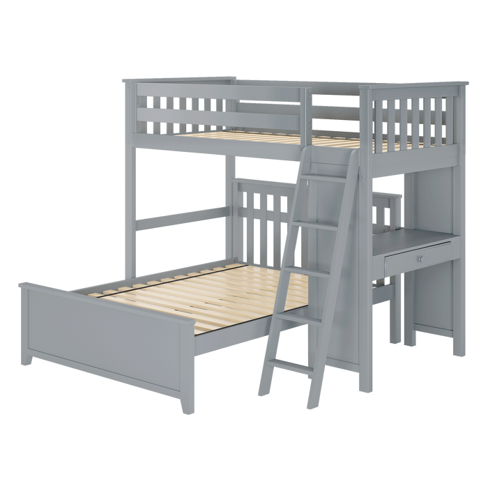 Jackpot Kids Canterbury 2 Twin All-in-One Ladder Loft Bed with Full Bed & Desk