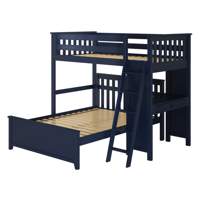 Jackpot Kids Canterbury 2 Twin All-in-One Ladder Loft Bed with Full Bed & Desk