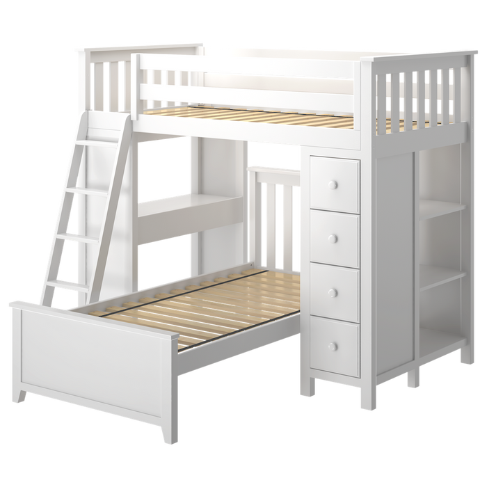Jackpot Kids Kensington 1 All-In-One Twin Loft Bed with Desk, Storage & Twin Bed