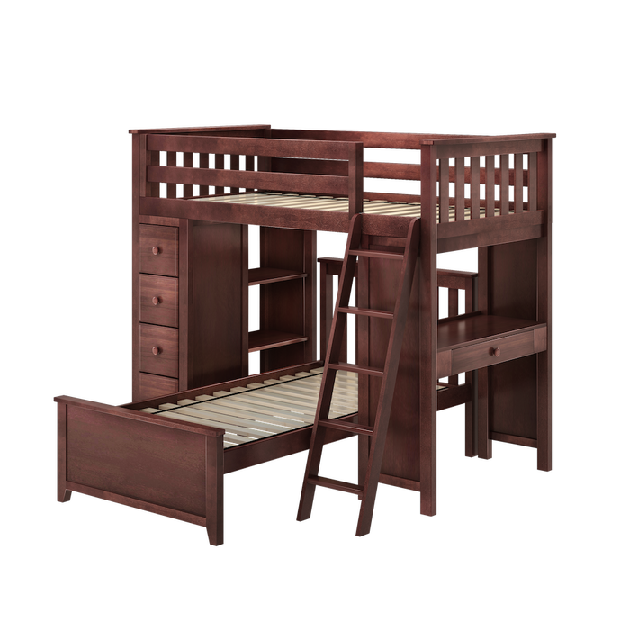 Jackpot Kids Kensington 1 All-In-One Twin Loft Bed with Desk, Storage & Twin Bed