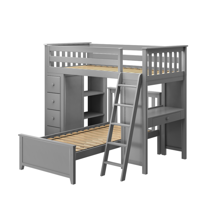 Jackpot Kids Kensington 1 All-In-One Twin Loft Bed with Desk, Storage & Twin Bed