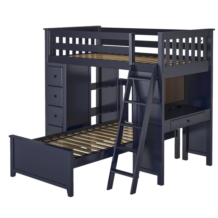 Jackpot Kids Kensington 1 All-In-One Twin Loft Bed with Desk, Storage & Twin Bed