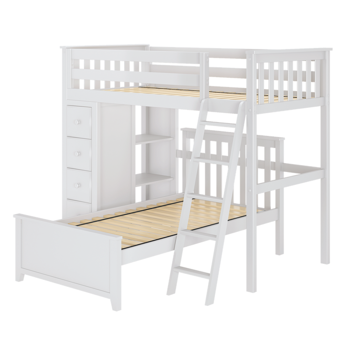 Jackpot Kids Edinburgh 1 Twin All-in-One Ladder Loft Bed with Lower Bed & Storage Tower