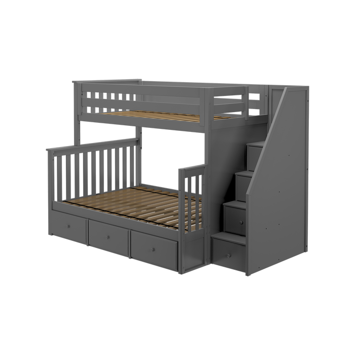 Jackpot Kids Newcastle Twin-over-Full Staircase Bunk Bed with Storage Drawers