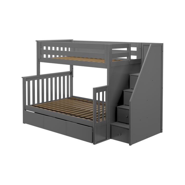 Jackpot Kids Newcastle Twin-over-Full Staircase Bunk Bed with Storage Drawers