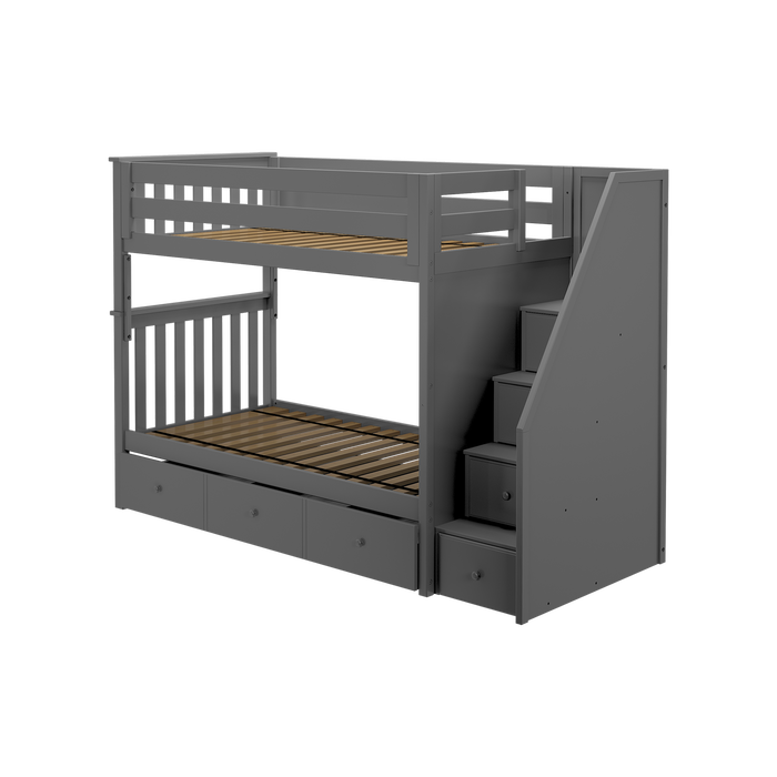 Jackpot Kids Sunderland Twin Staircase Bunk Bed with Built-In Storage Drawers