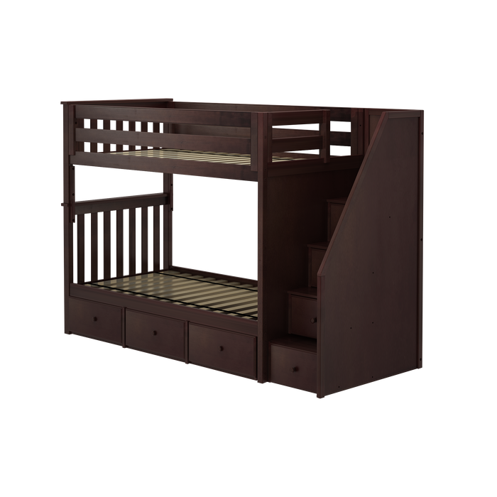 Jackpot Kids Sunderland Twin Staircase Bunk Bed with Built-In Storage Drawers