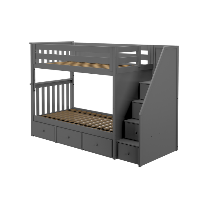 Jackpot Kids Sunderland Twin Staircase Bunk Bed with Built-In Storage Drawers