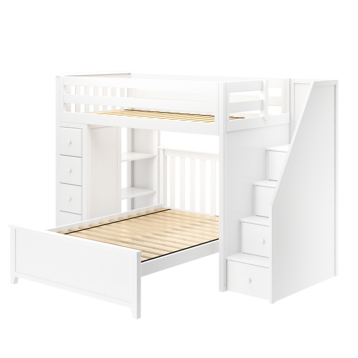 Jackpot Kids Oxford 1 All-In-One Twin Loft Bed with Staircase, Storage & Full Bed