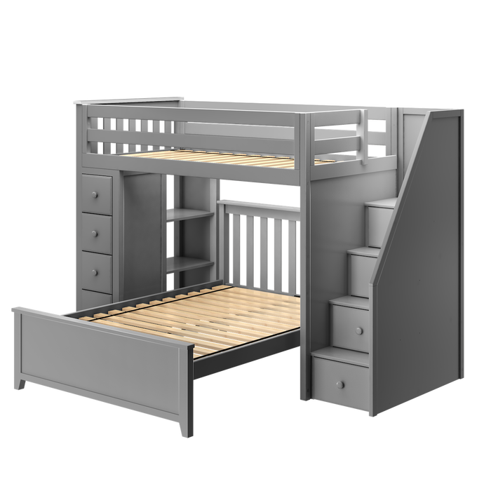 Jackpot Kids Oxford 1 All-In-One Twin Loft Bed with Staircase, Storage & Full Bed