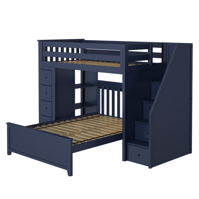 Jackpot Kids Oxford 1 All-In-One Twin Loft Bed with Staircase, Storage & Full Bed