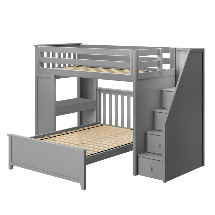 Jackpot Kids Brighton 1 All-In-One Twin Loft Bed with Staircase, Desk & Full Bed