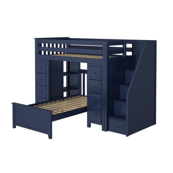 Jackpot Kids Chester 2 All-In-One Twin Loft Bed with Double Storage Towers & Twin Lower Bed