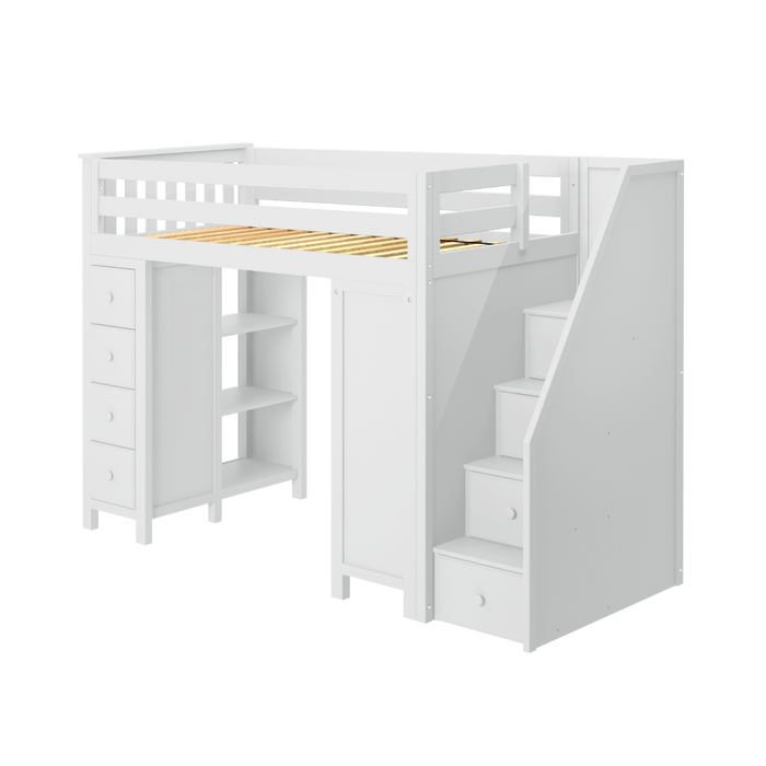 Jackpot Kids Chester 3 All-In-One Twin Loft Bed with Staircase, Desk & Storage