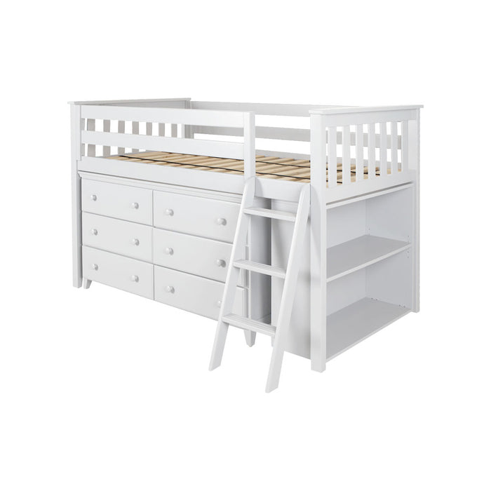 Jackpot Kids Windsor Twin Low Loft Bed with 6-Drawer Dresser & Bookcase