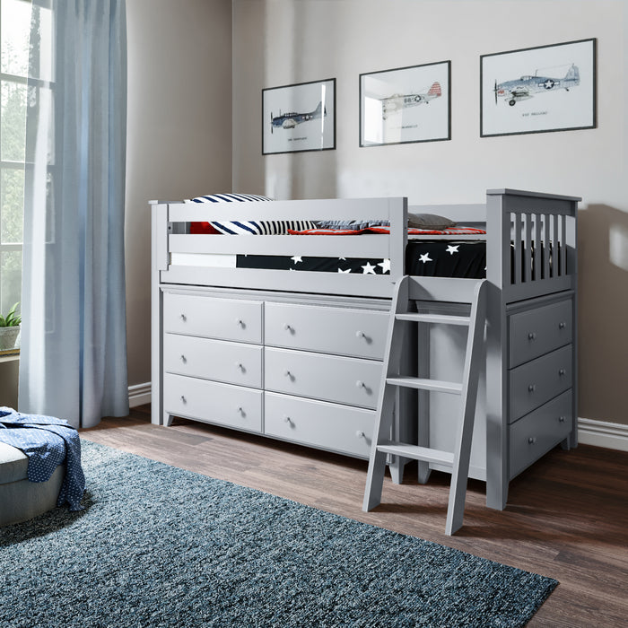 Jackpot Kids Windsor 1 Twin Low Loft Bed with 6-Drawer & 3-Drawer Dressers