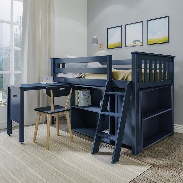 Jackpot Kids Windsor 2 Twin Low Loft Bed with Dresser, Bookcase & Pull-Out Desk