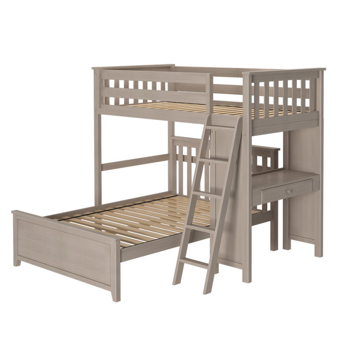 Jackpot Kids Canterbury 2 Twin All-in-One Ladder Loft Bed with Full Bed & Desk