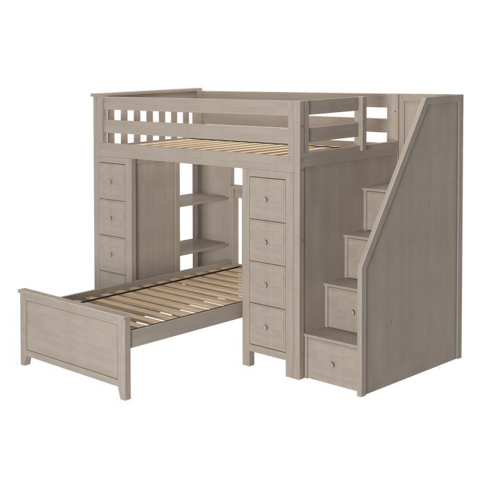 Jackpot Kids Chester 2 All-In-One Twin Loft Bed with Double Storage Towers & Twin Lower Bed