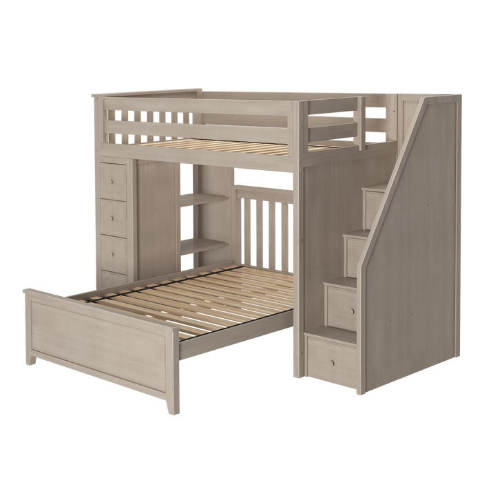 Jackpot Kids Oxford 1 All-In-One Twin Loft Bed with Staircase, Storage & Full Bed