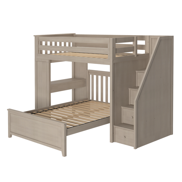 Jackpot Kids Brighton 1 All-In-One Twin Loft Bed with Staircase, Desk & Full Bed