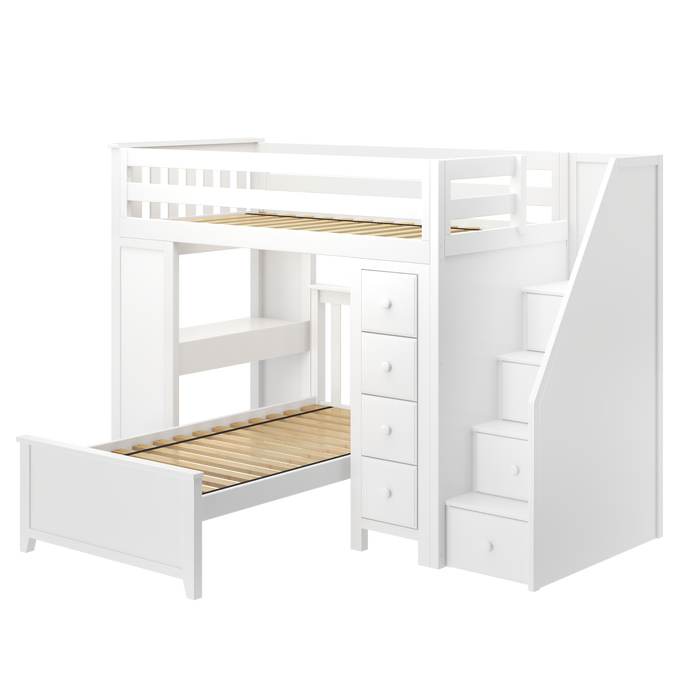 Jackpot Kids Chester 4 All-In-One Twin Loft Bed with Staircase, Desk, Storage & Lower Bed