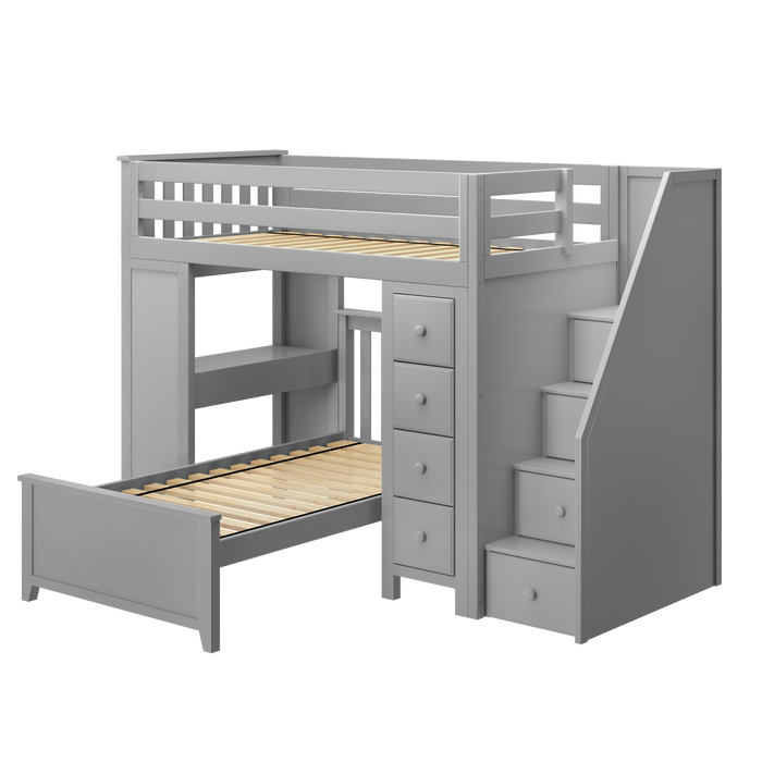 Jackpot Kids Chester 4 All-In-One Twin Loft Bed with Staircase, Desk, Storage & Lower Bed