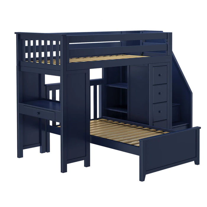 Jackpot Kids Chester 4 All-In-One Twin Loft Bed with Staircase, Desk, Storage & Lower Bed
