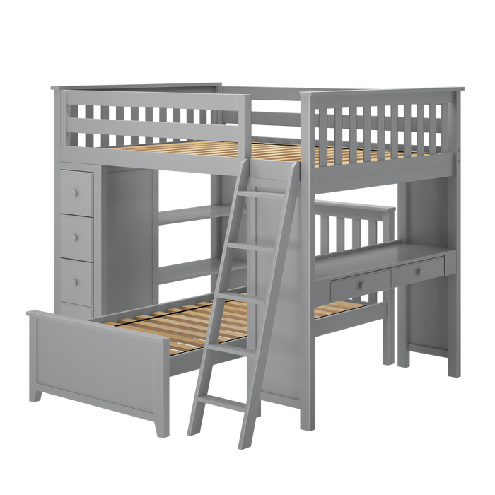 Jackpot Kids Mayfair 1 All-In-One Full Loft Bed with Desk, Storage & Lower Bed