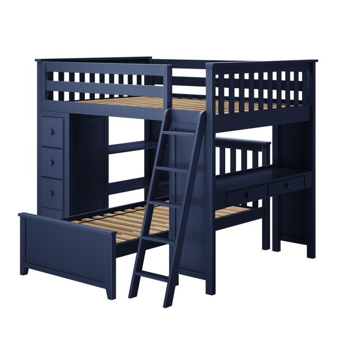 Jackpot Kids Mayfair 1 All-In-One Full Loft Bed with Desk, Storage & Lower Bed