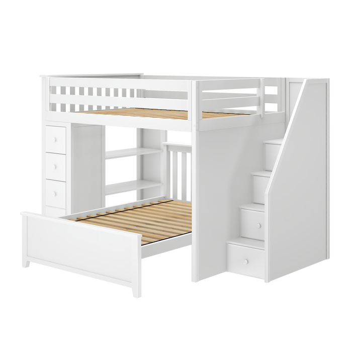 Jackpot Kids Cheltenham 1 All-In-One Full Loft Bed with Staircase, Storage & Lower Full Bed