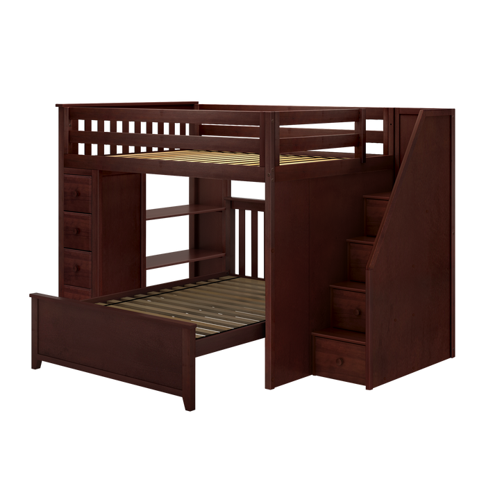 Jackpot Kids Cheltenham 1 All-In-One Full Loft Bed with Staircase, Storage & Lower Full Bed