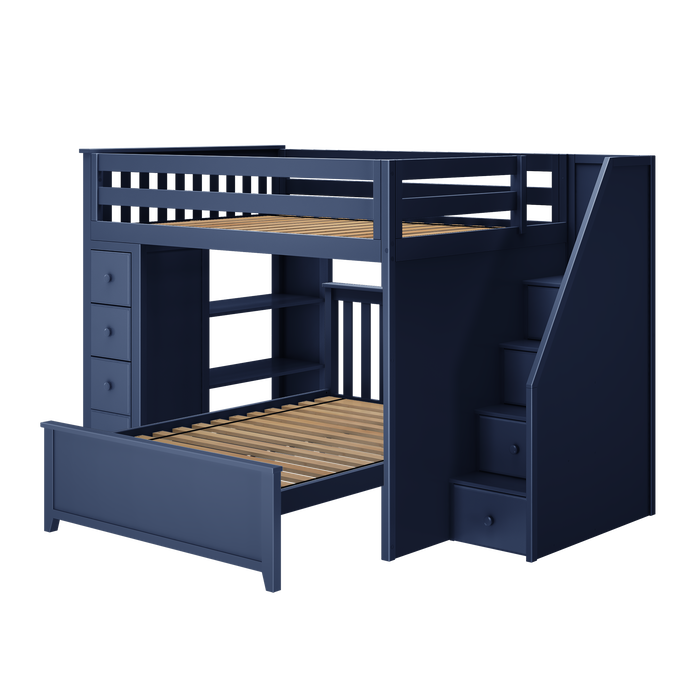 Jackpot Kids Cheltenham 1 All-In-One Full Loft Bed with Staircase, Storage & Lower Full Bed