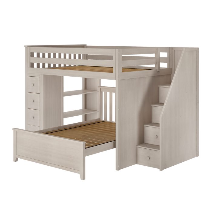 Jackpot Kids Cheltenham 1 All-In-One Full Loft Bed with Staircase, Storage & Lower Full Bed