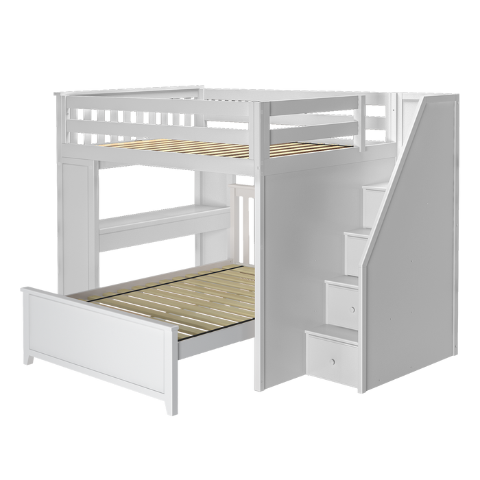 Jackpot Kids Fulham 1 All-In-One Full Loft Bed with Staircase, Desk & Lower Full Bed