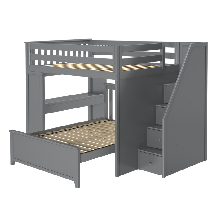 Jackpot Kids Fulham 1 All-In-One Full Loft Bed with Staircase, Desk & Lower Full Bed