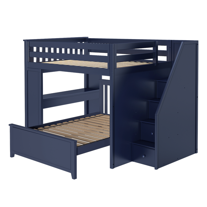 Jackpot Kids Fulham 1 All-In-One Full Loft Bed with Staircase, Desk & Lower Full Bed