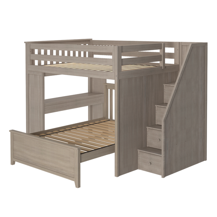 Jackpot Kids Fulham 1 All-In-One Full Loft Bed with Staircase, Desk & Lower Full Bed