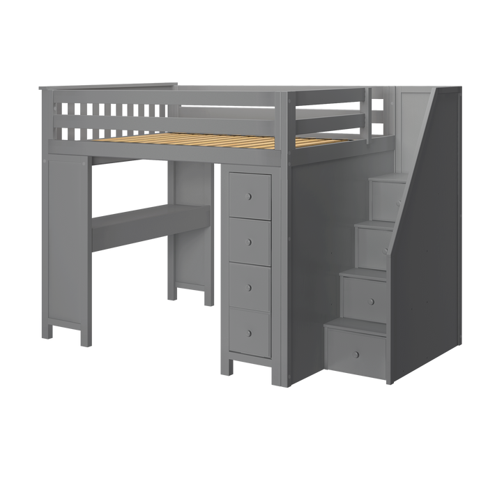 Jackpot Kids Buxton 3 All-In-One Full Loft Bed with Staircase, Desk & Storage