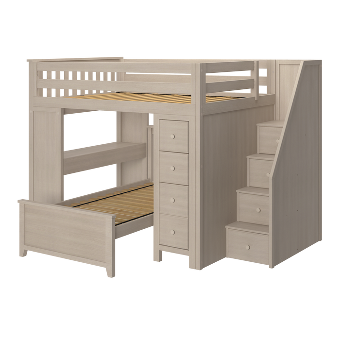 Jackpot Kids Buxton 4 All-In-One Full Loft Bed with Staircase, Desk, Storage & Lower Twin Bed