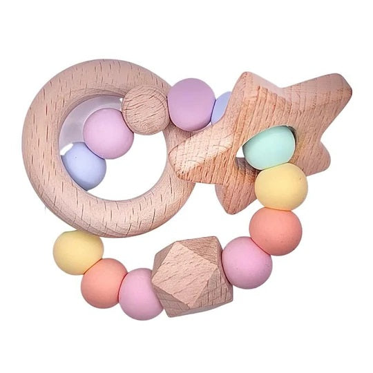 Sugar + Maple Ring & Star Silicone & Wood Teether