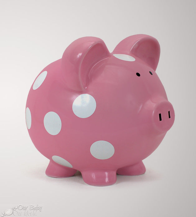Child to Cherish Dots Piggy Bank, Dark Pink