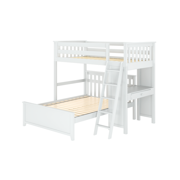 Jackpot Kids Canterbury 2 Twin All-in-One Ladder Loft Bed with Full Bed & Desk