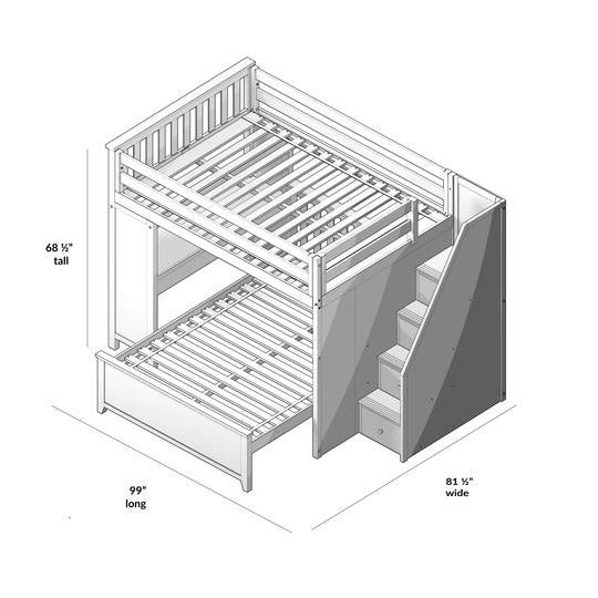 Jackpot Kids Fulham 1 All-In-One Full Loft Bed with Staircase, Desk & Lower Full Bed