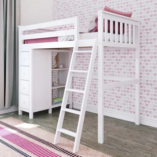 Jackpot Kids Edinburgh Twin All-in-One Ladder Loft Bed with Storage Tower