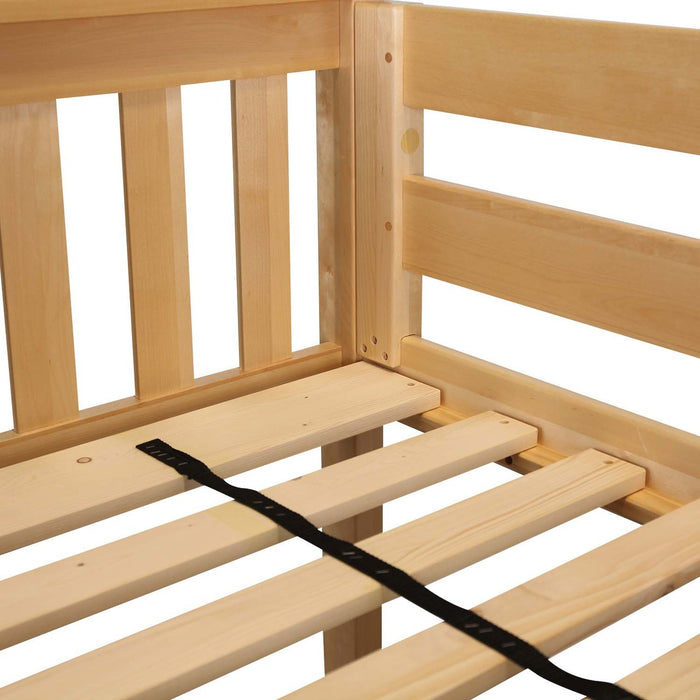 Jackpot Kids York 1 Twin Low Loft Bed with Pink & White Play Curtain