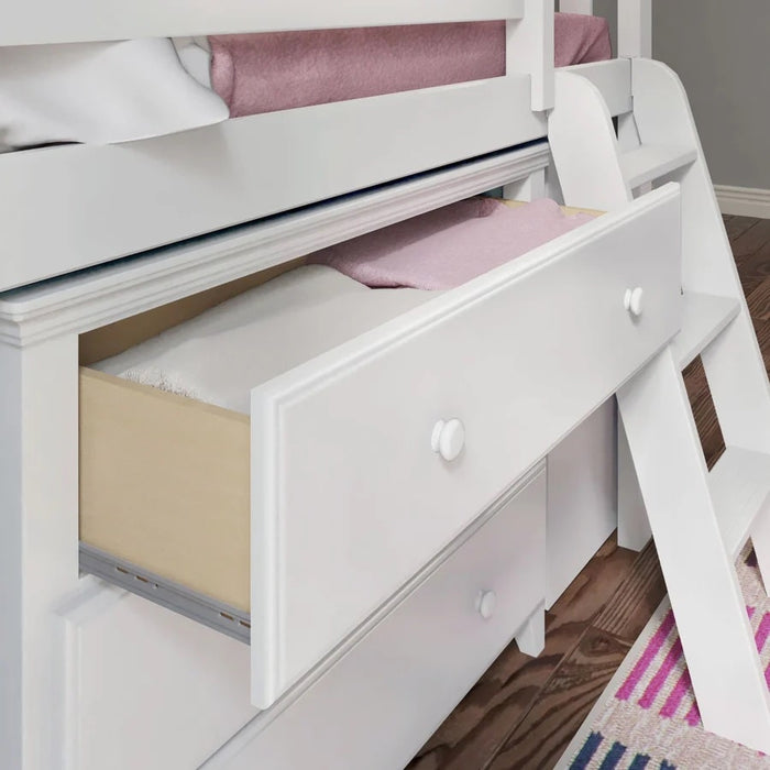 Jackpot Kids Windsor 2 Twin Low Loft Bed with Dresser, Bookcase & Pull-Out Desk