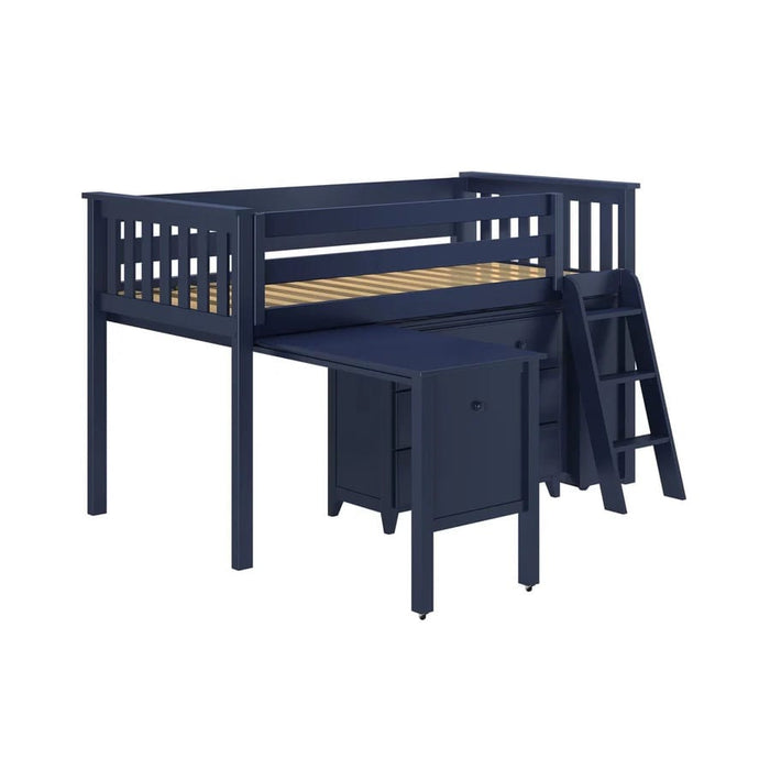 Jackpot Kids Windsor 2 Twin Low Loft Bed with Dresser, Bookcase & Pull-Out Desk