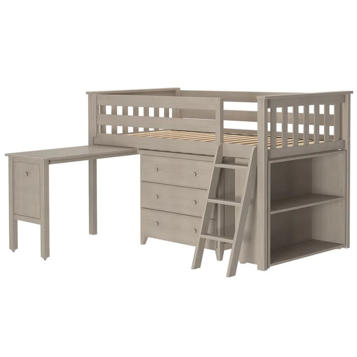 Jackpot Kids Windsor 2 Twin Low Loft Bed with Dresser, Bookcase & Pull-Out Desk